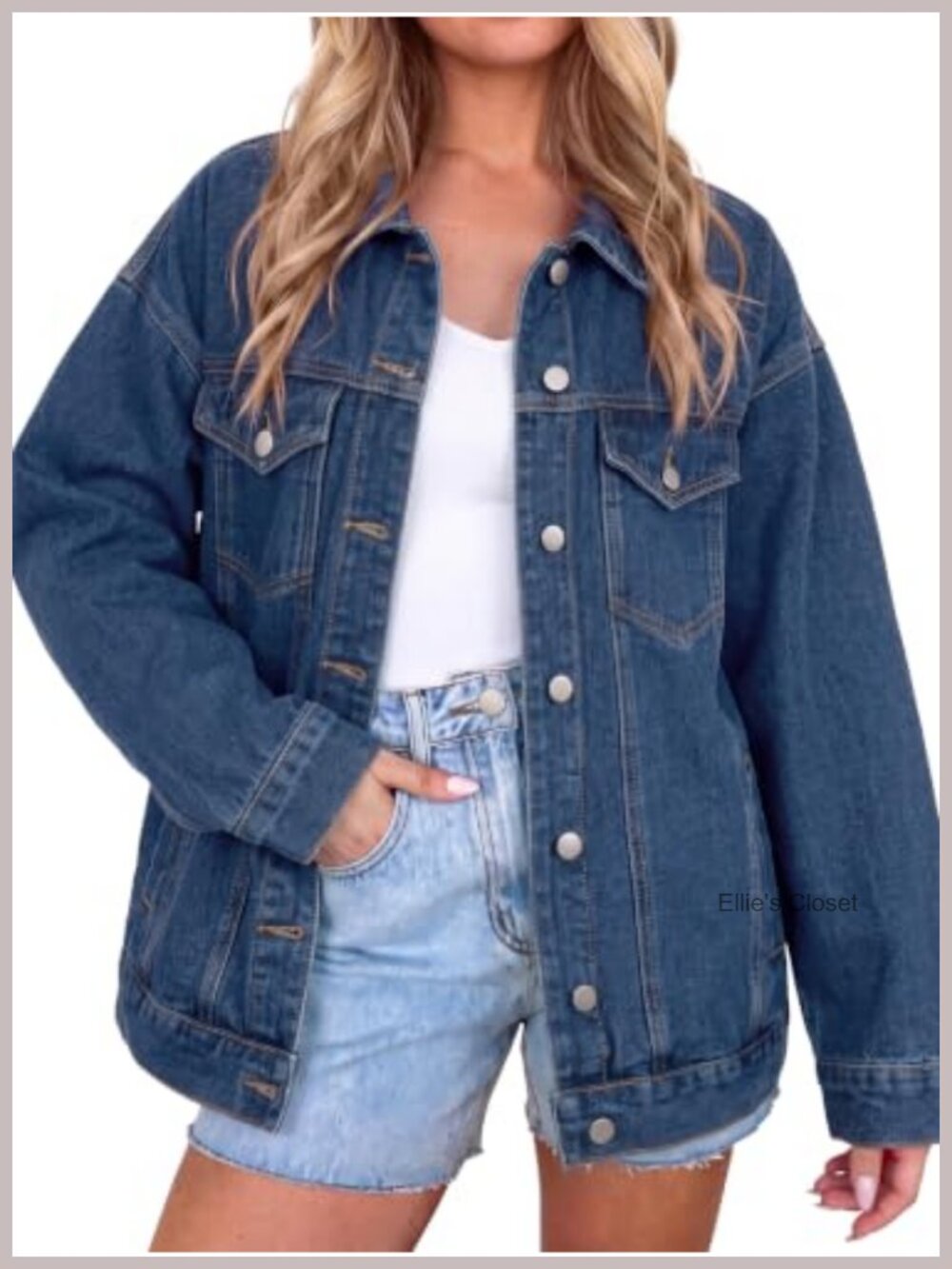 Vintage Faded Wash Oversized Denim Jacket, Buttons, Drop Shoulder Long Sleeve